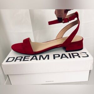 Dream Pairs Red Strappy Flat Chunky Block Heeled Dressy Nubuck Sandal  US 7. NWT